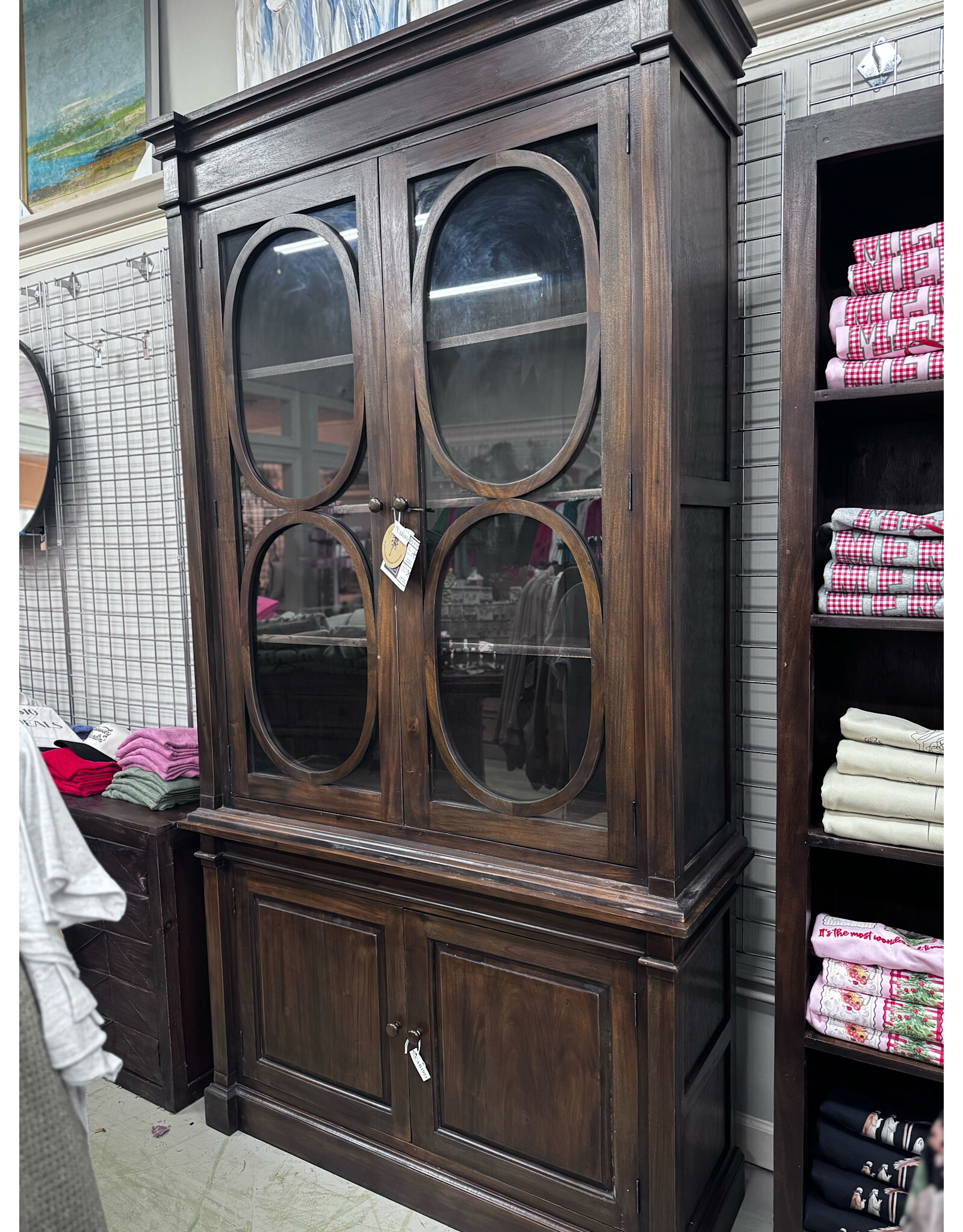 CAB1951 Greenfield Glazed Armoire 2GD 2Panel dr 51.1x17.7x96.1"H