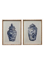 Wood Framed Glass Wall Décor w/ Cachepot, Blue & White, 2 Styles DF7362A