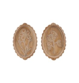 Wood Scalloped Wall Décor w/ Laser Etched Botanicals, Natural, 2 Styles DG1259A