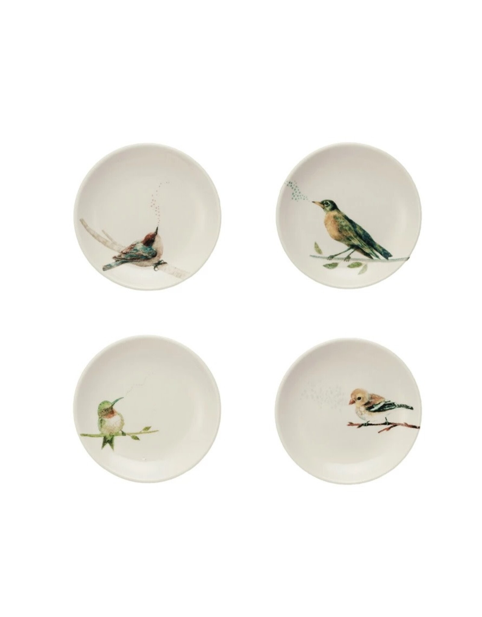 Stoneware Dish w/ Bird on Branch, 4 Styles, Each 4" Rnd DF9728A