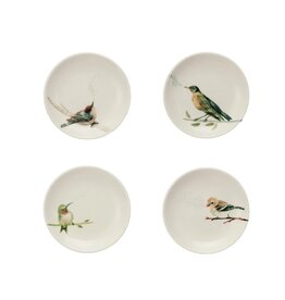 Stoneware Dish w/ Bird on Branch, 4 Styles, Each 4" Rnd DF9728A