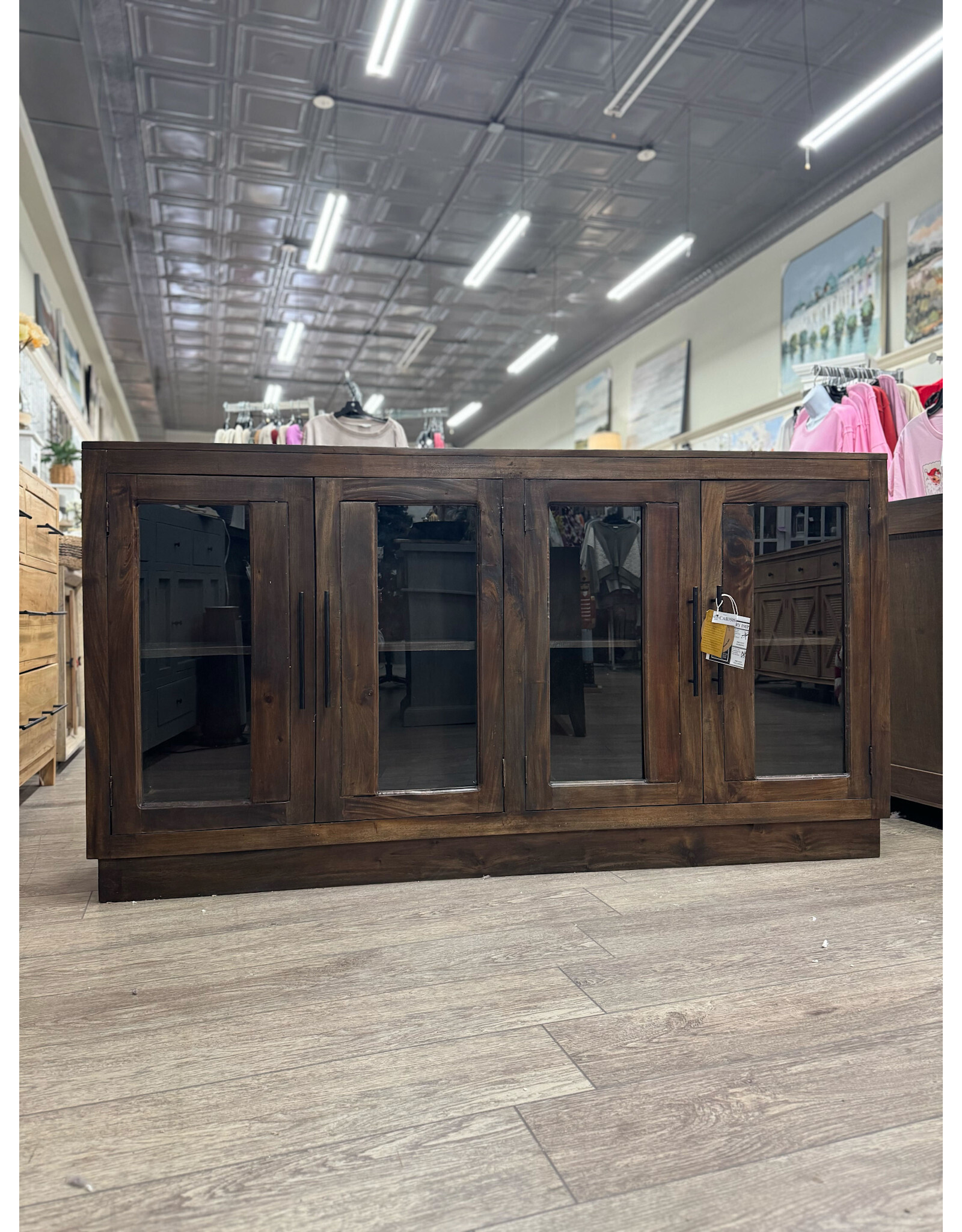 CAB350 Glazed Sideboard 4GD w/Bar Handle 71.2x16.1x38.2"H