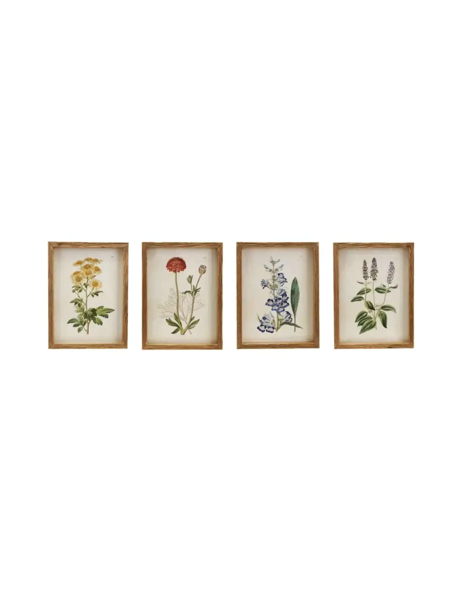 Wood Framed Glass Wall Art W/ Flowers, 4 Styles Each DG2447A