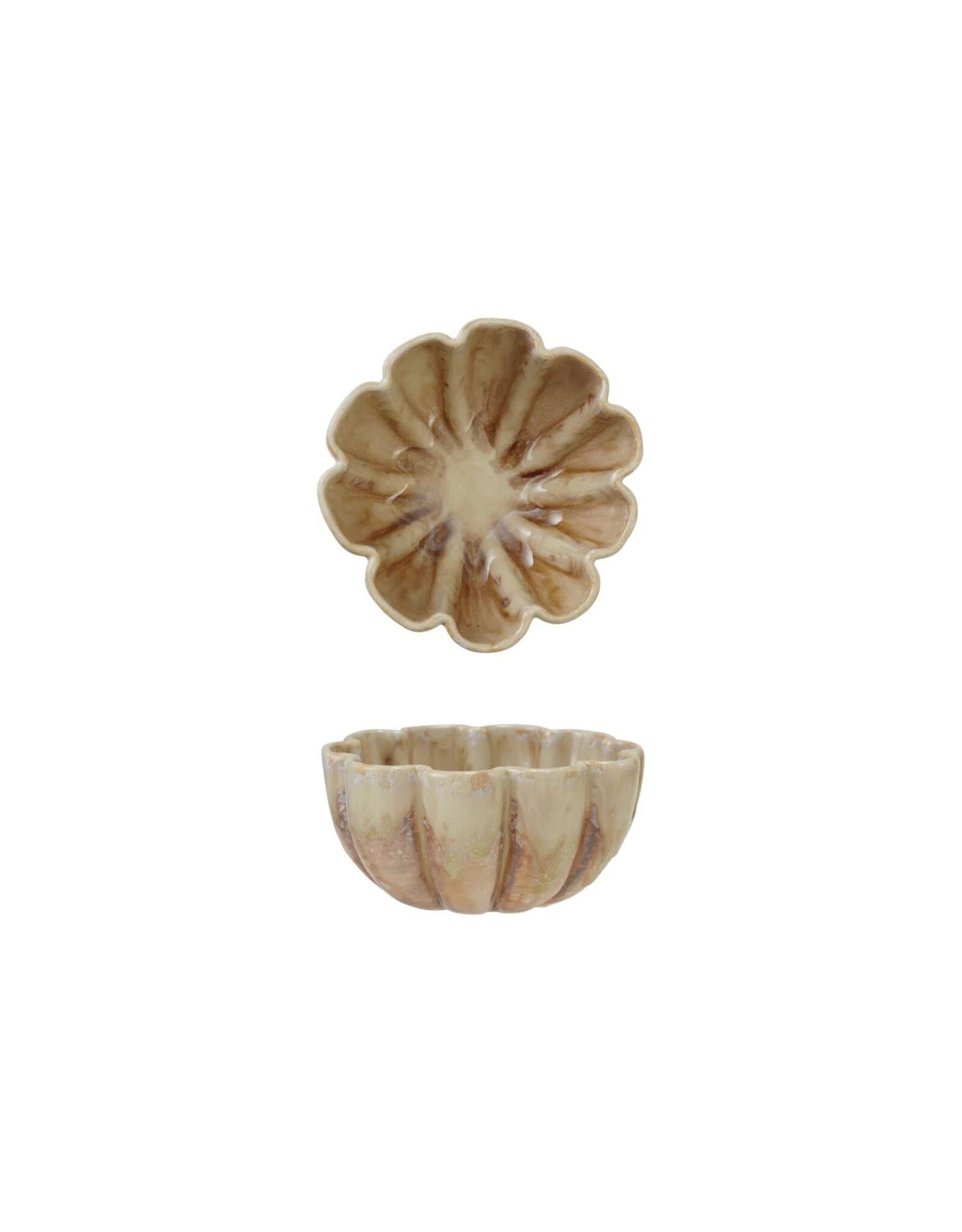 Stoneware Fluted Scalloped Bowl, Crackle Glaze, Brown  DG2341