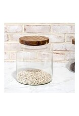 10" GLASS STORAGE JAR WOOD LID