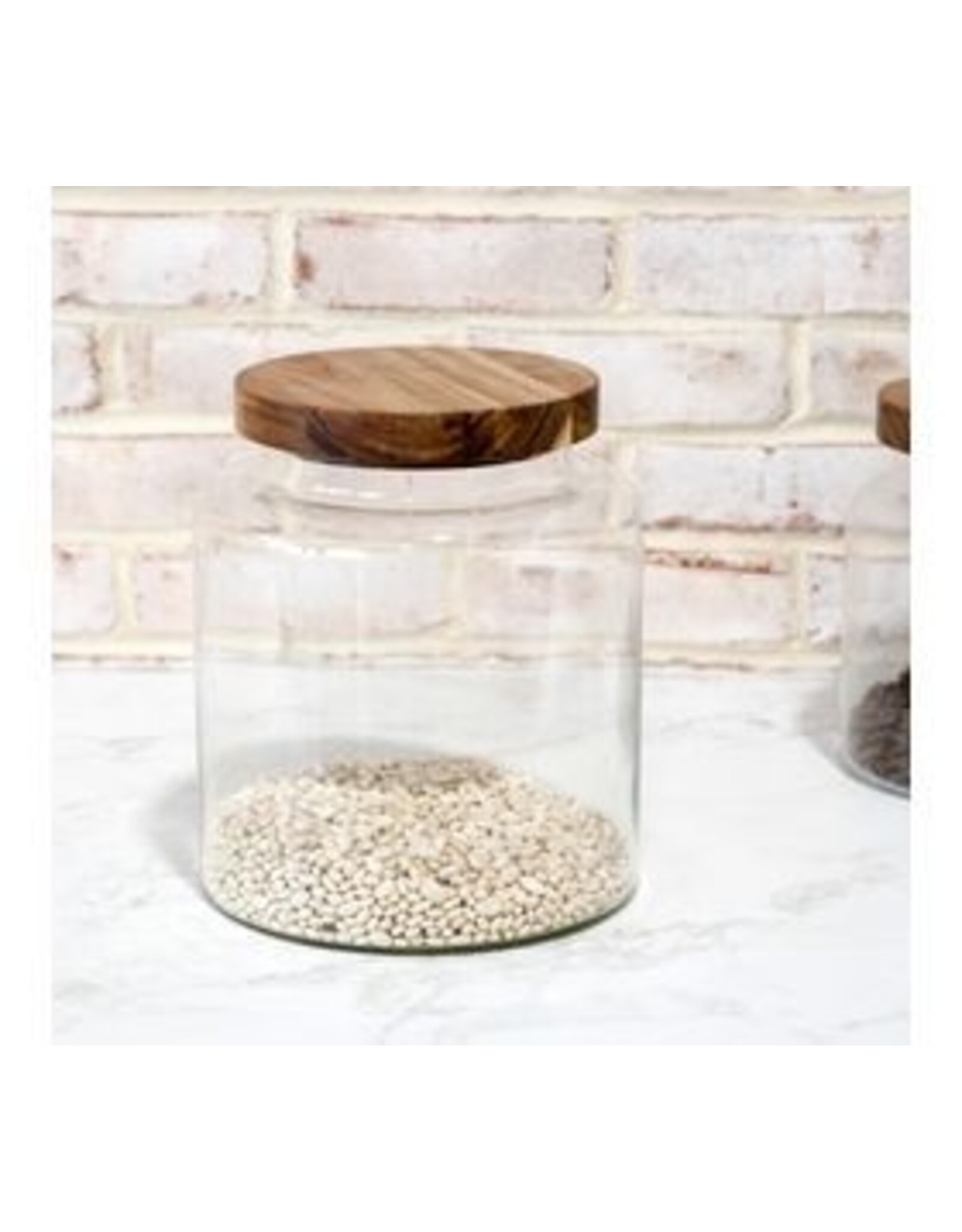 10" GLASS STORAGE JAR WOOD LID