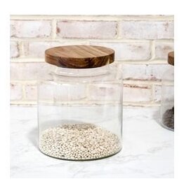 10" GLASS STORAGE JAR WOOD LID