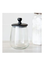 7.9" GLASS CANISTER W/ WOOD