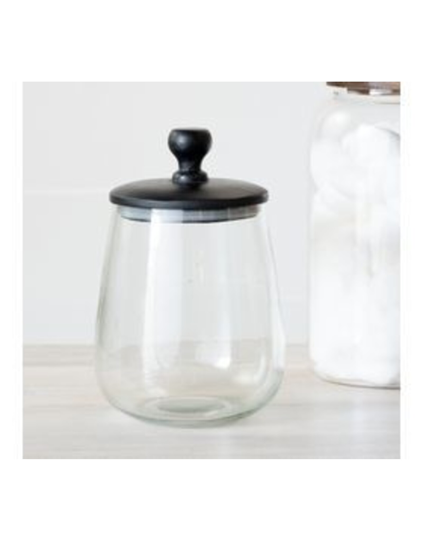 7.9" GLASS CANISTER W/ WOOD