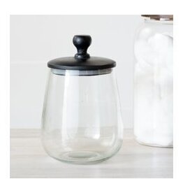 7.9" GLASS CANISTER W/ WOOD