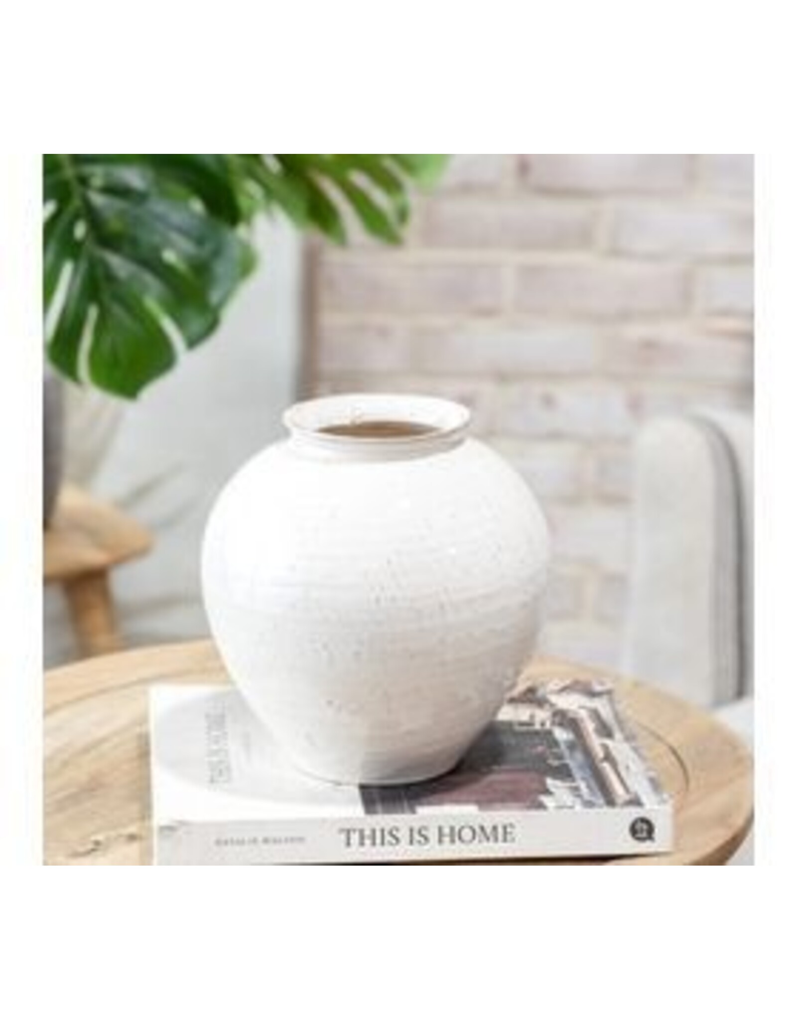 8" WHITE CERAMIC ROUND VASE