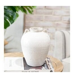 8.6" WHITE CERAMIC HANDLE VASE