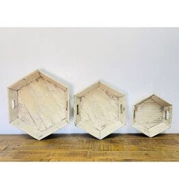 Hexagonal Wood Tray, Ant White, MD - 2.5" H x 18" L x 16" W