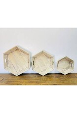 Hexagonal Wood Tray, Ant White, LG - 2.5" H x 19" L x 21.5" W