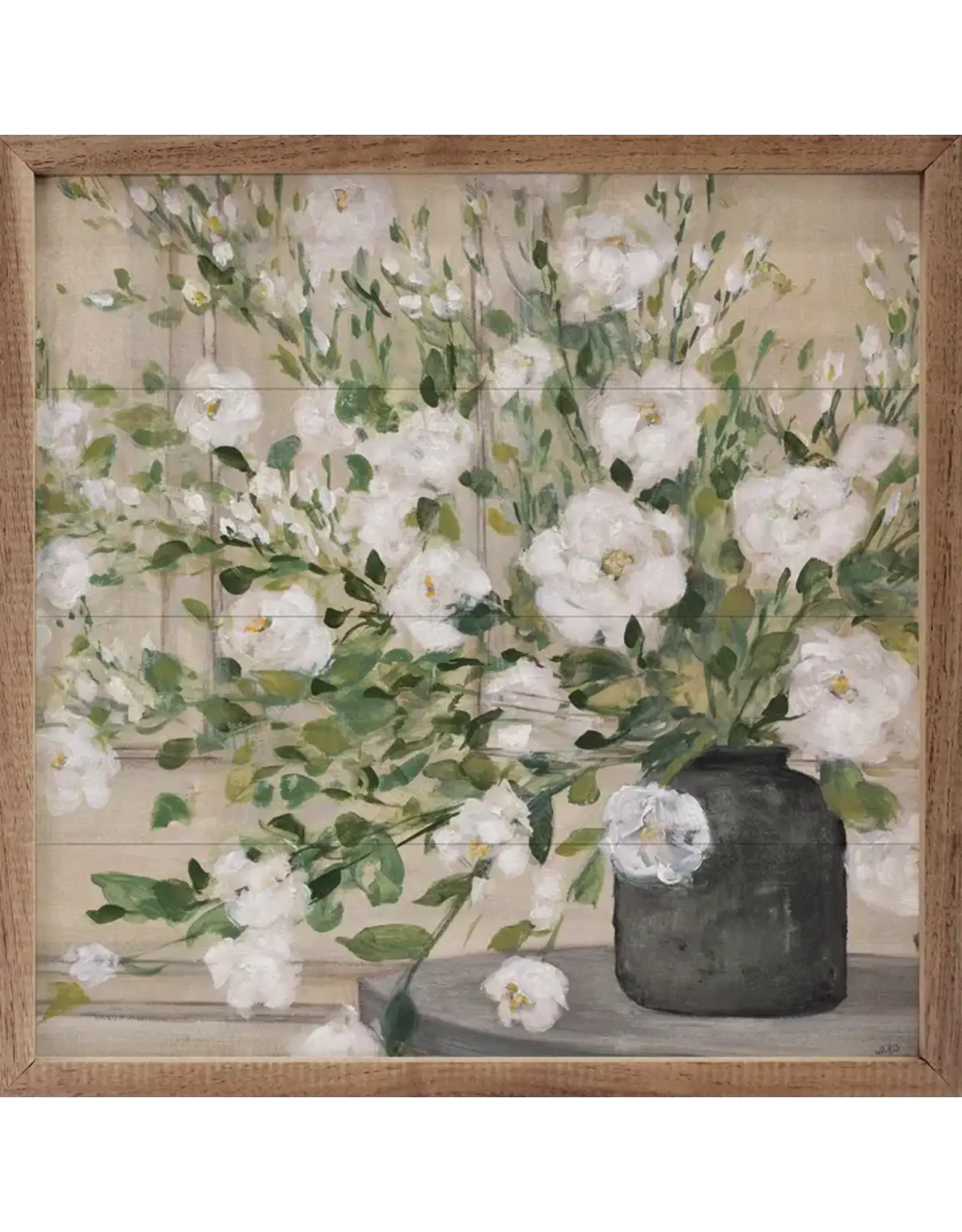 White Bouquet Gray Vase By Julia Purinton 16x16