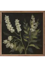 White Floral Prints On Black 16x16