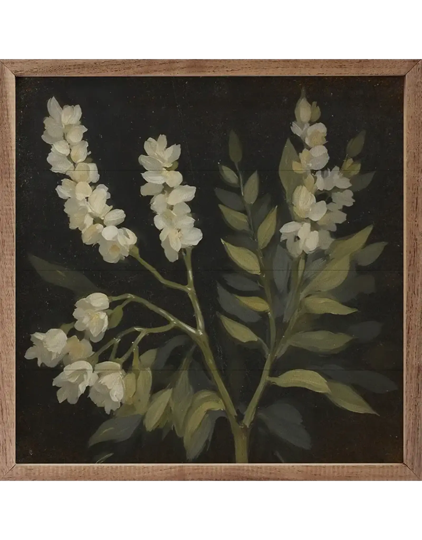 White Floral Prints On Black 16x16