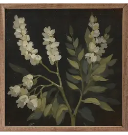 White Floral Prints On Black 16x16