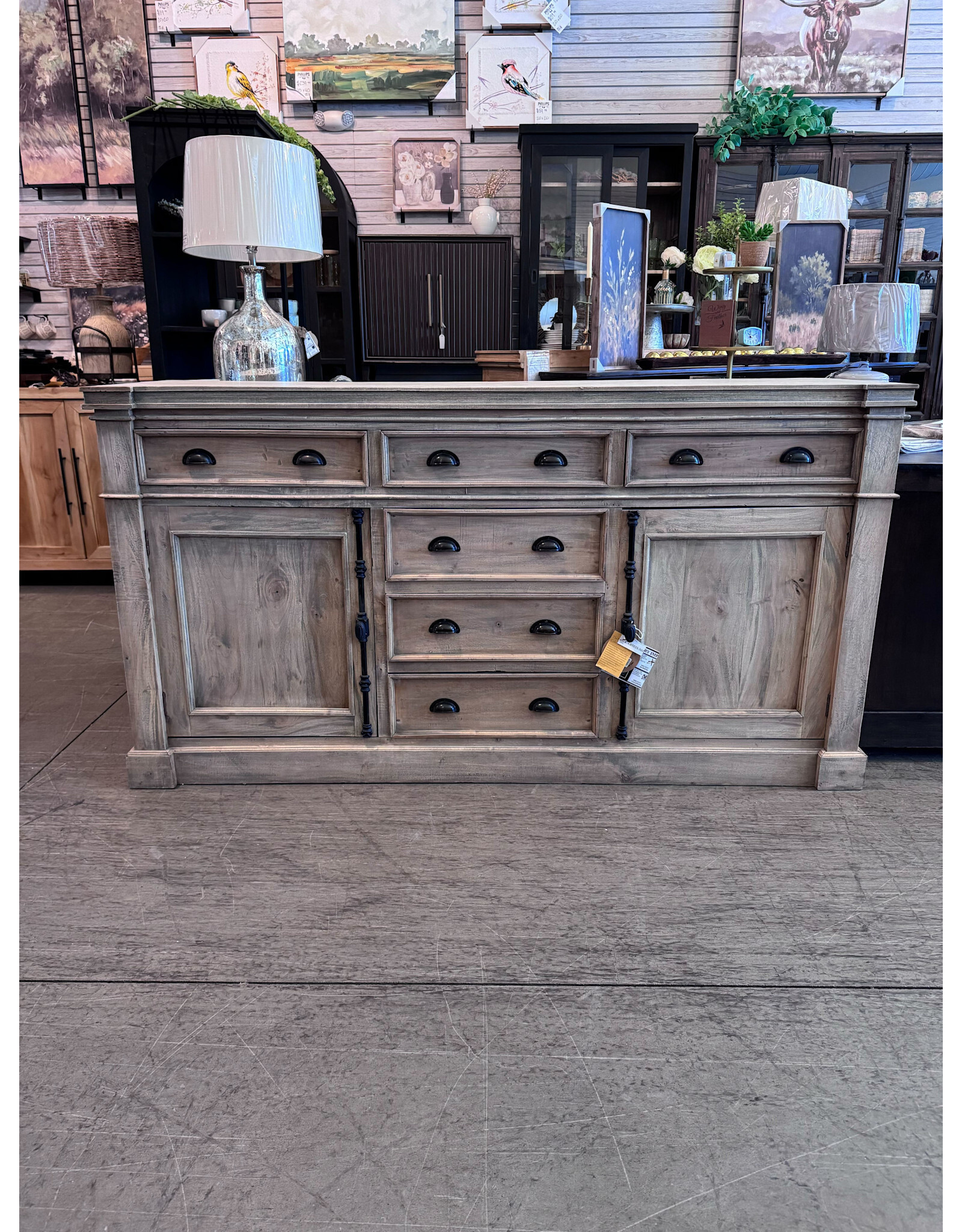 CAB552SO Credenza 6drw 2GD w/Espag 74x22x39.3"H Driftwood