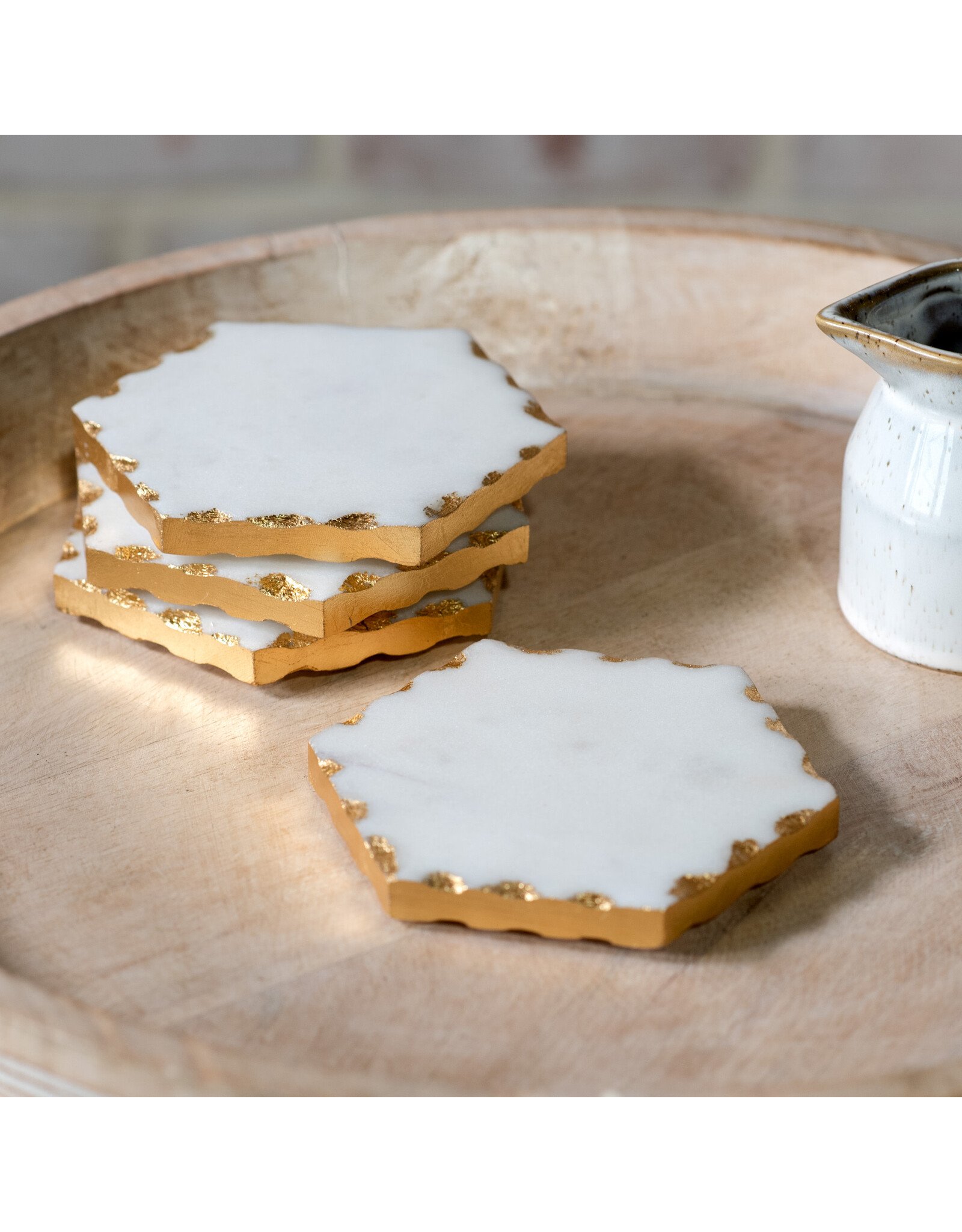 S/4 Marble/Gold Foil Edge Coasters