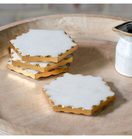 S/4 Marble/Gold Foil Edge Coasters