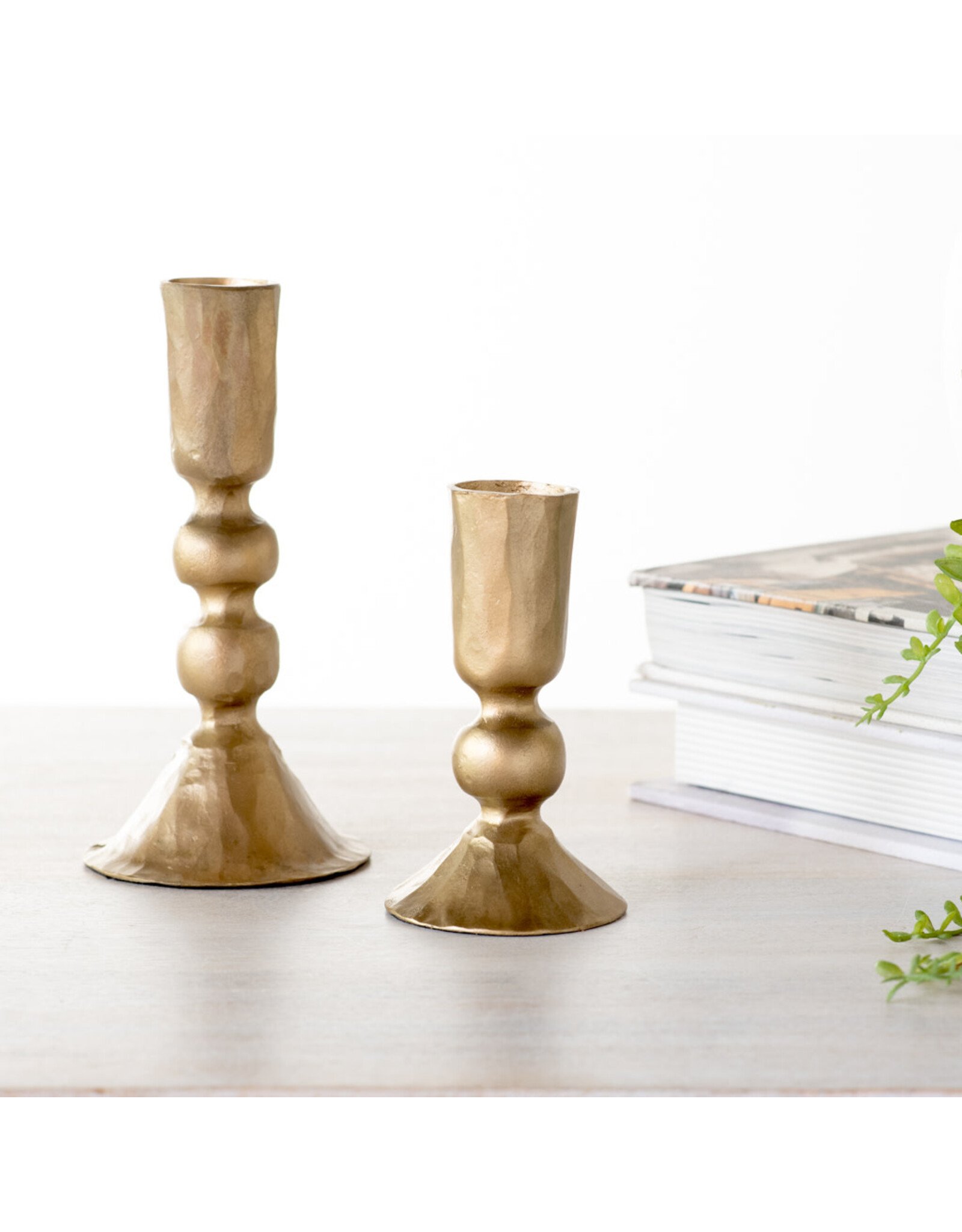 Ant. Gold Ball Candle Holders - Large