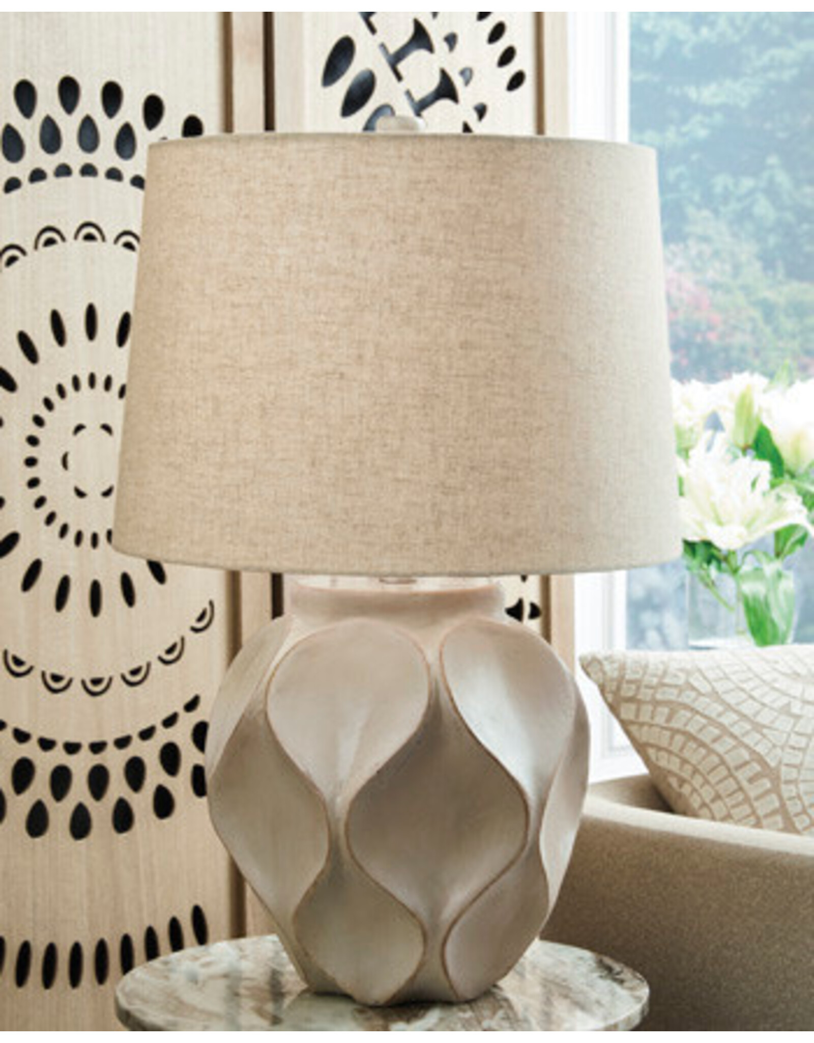 PAPER TABLE LAMP Edselham Distressed Cream