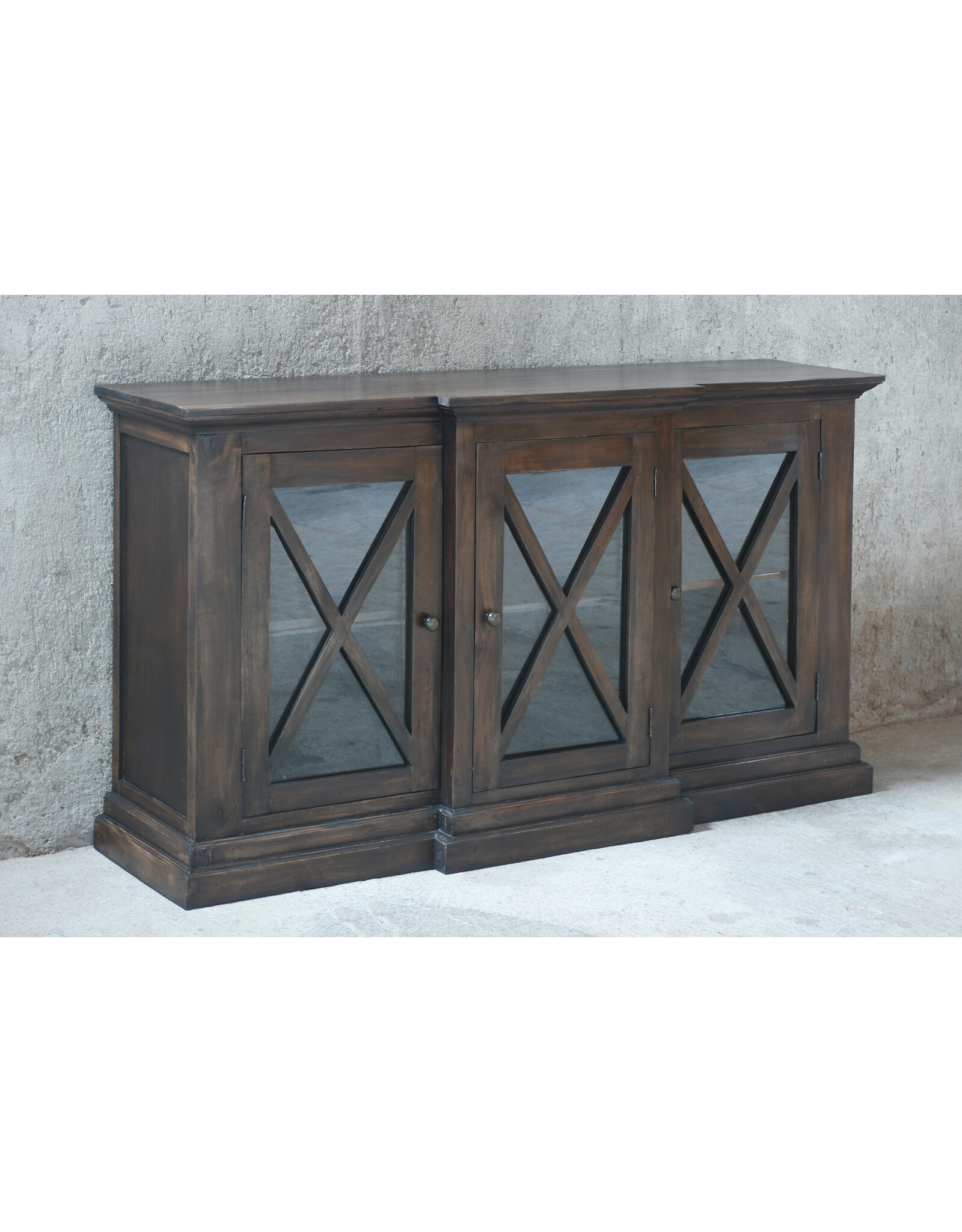 CAB369 X Glazed Credenza 3GD w/X Panel detail 66.5x18.5x38.2"H