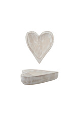 DG2387 Paulownia Wood Heart Shaped Dish, Whitewash