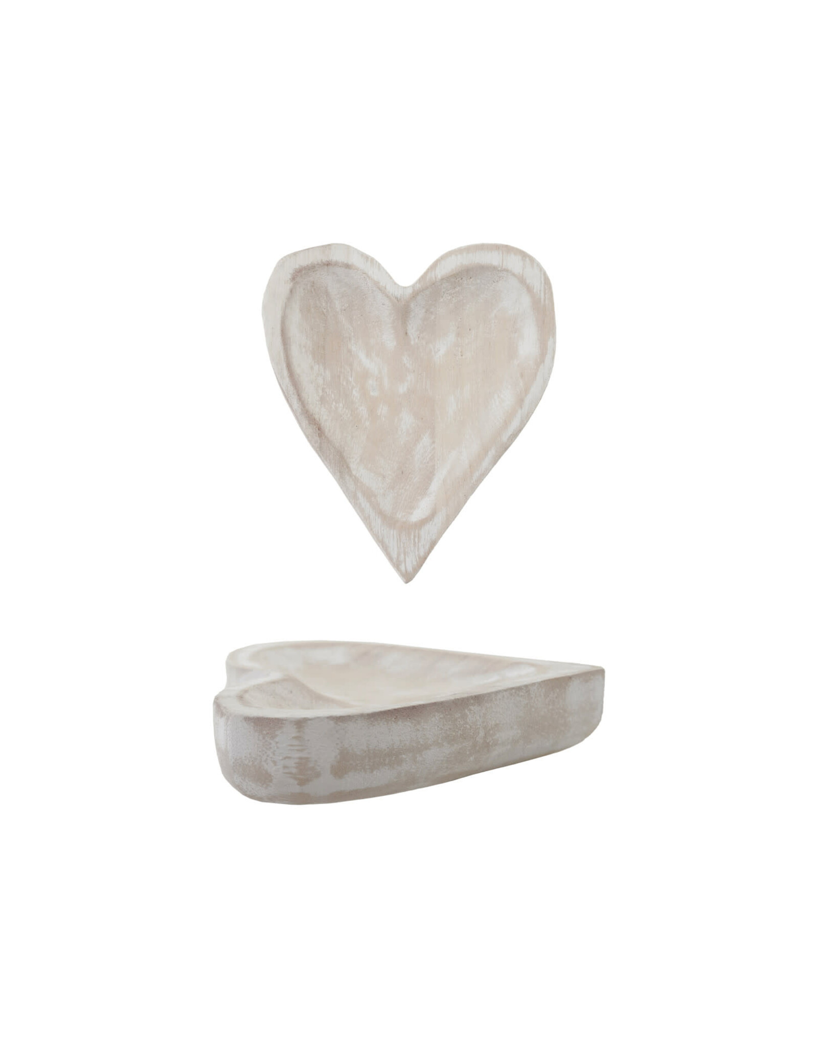 DG2387 Paulownia Wood Heart Shaped Dish, Whitewash