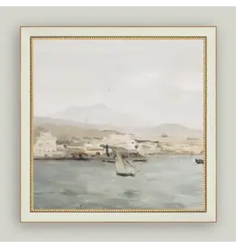 Sailboat Landscape Framed Antique Art 9x9