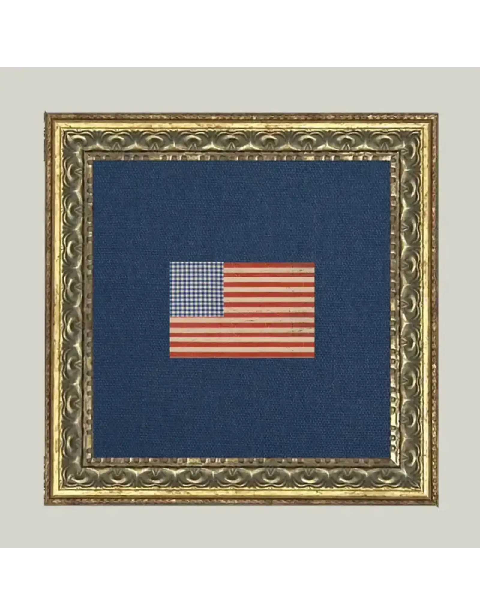 Gingham Flag Framed Antique Art 9x9
