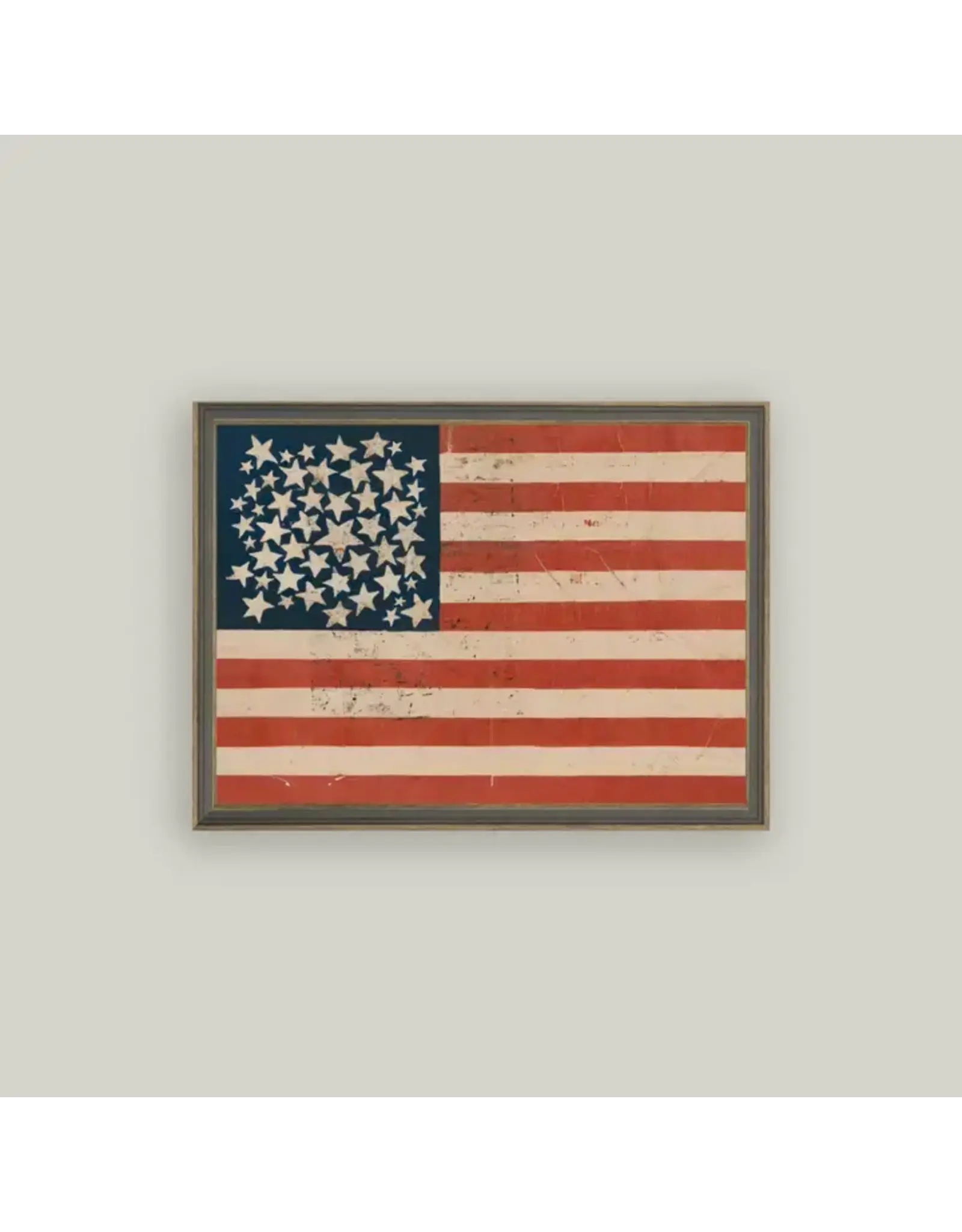 Rustic Flag Framed Antique Art 15x11