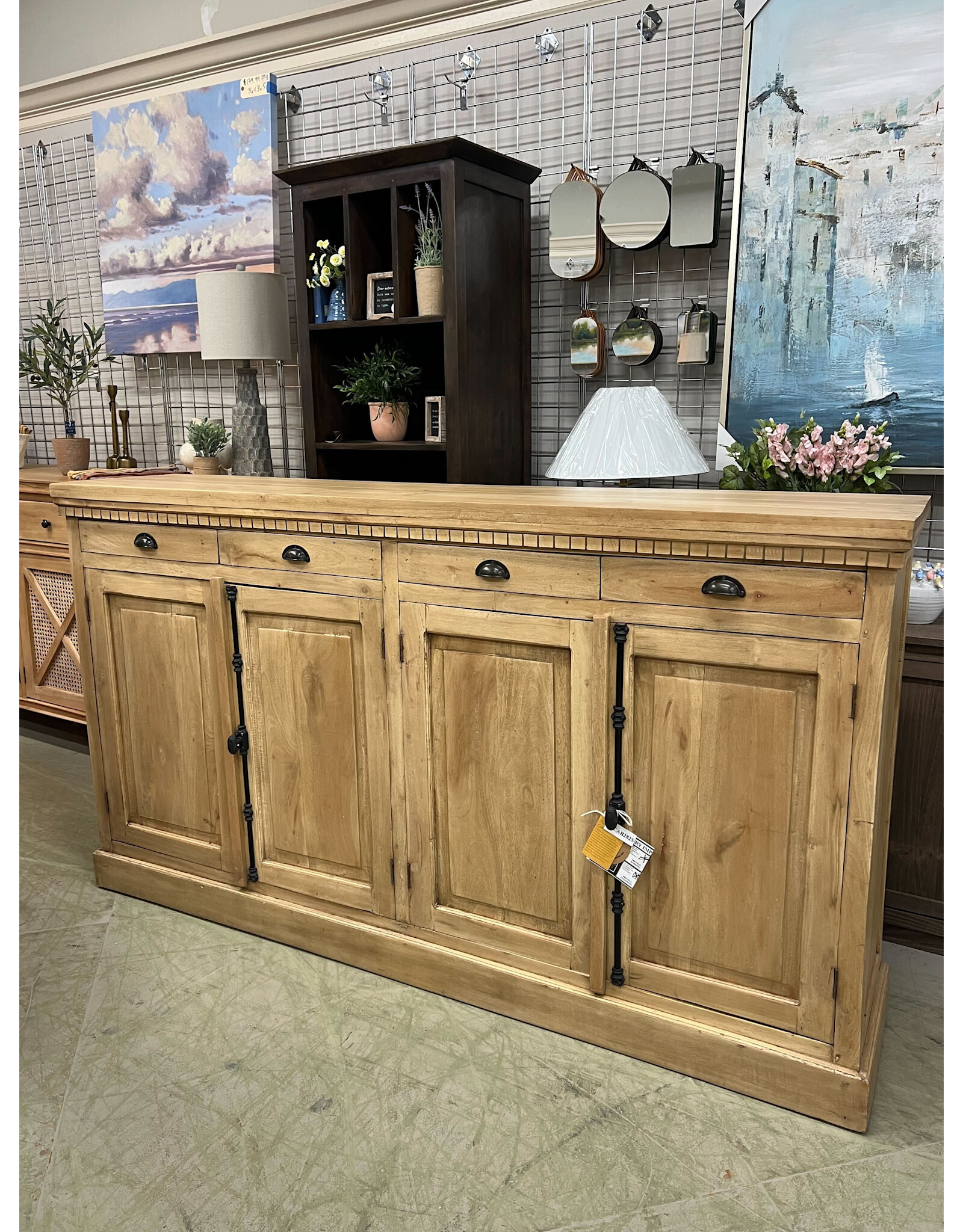 CAB282 Large Credenza 4 Drw w Bvld Pnls 4 dRw W/RG 81.8x17.7x44.8
