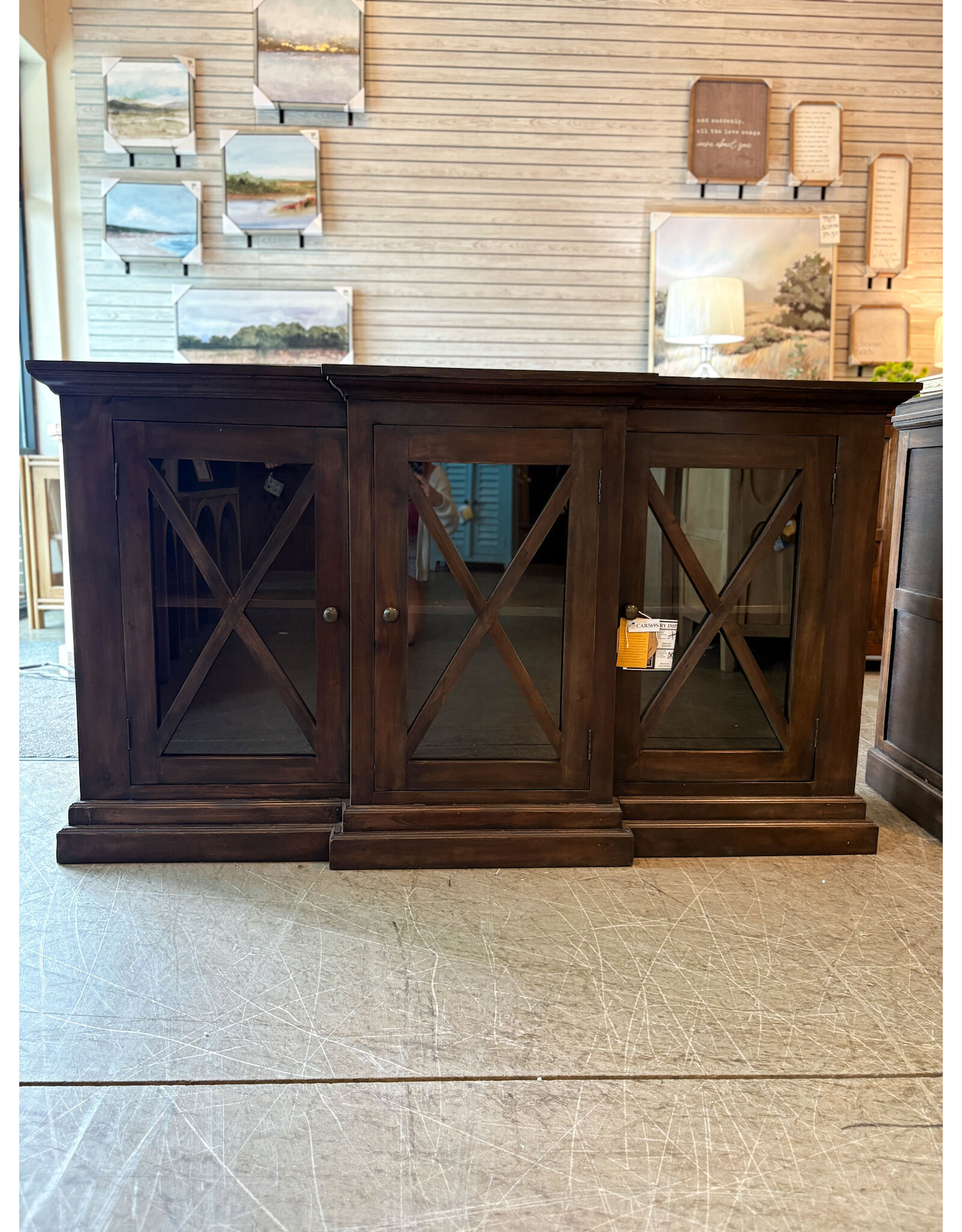 CAB369 X Glazed Credenza 3GD w/X Panel detail 66.5x18.5x38.2"H