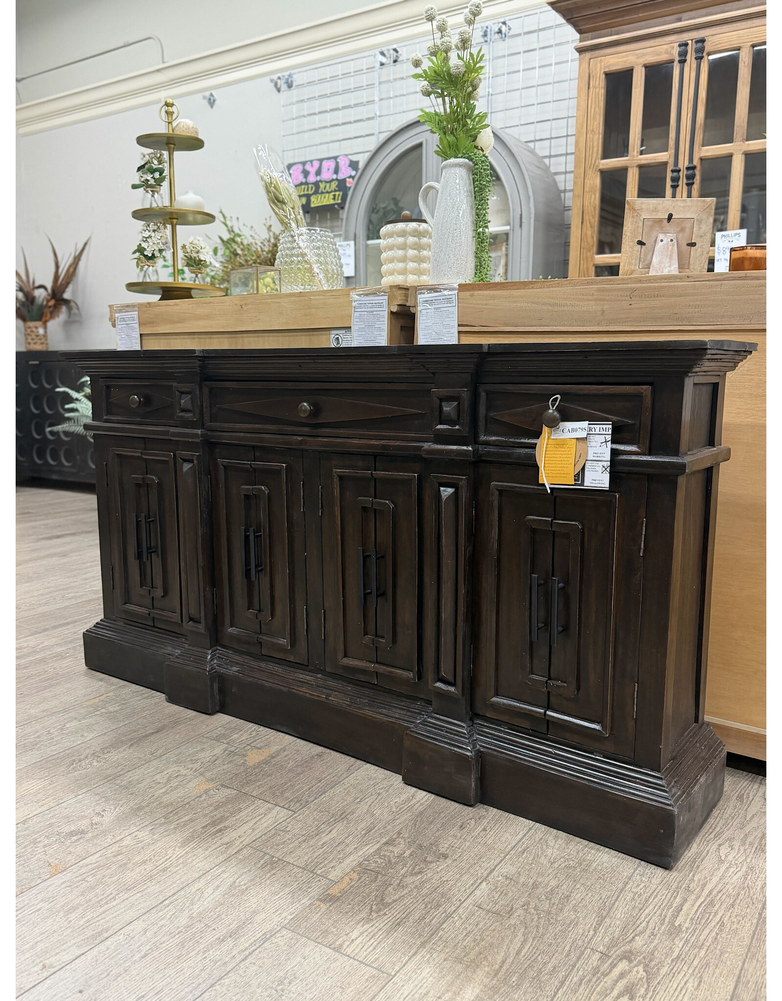 CAB079 Credeza W/ Moulded 4 Dr and 3 Drw  61.3x12.6x32.6"H