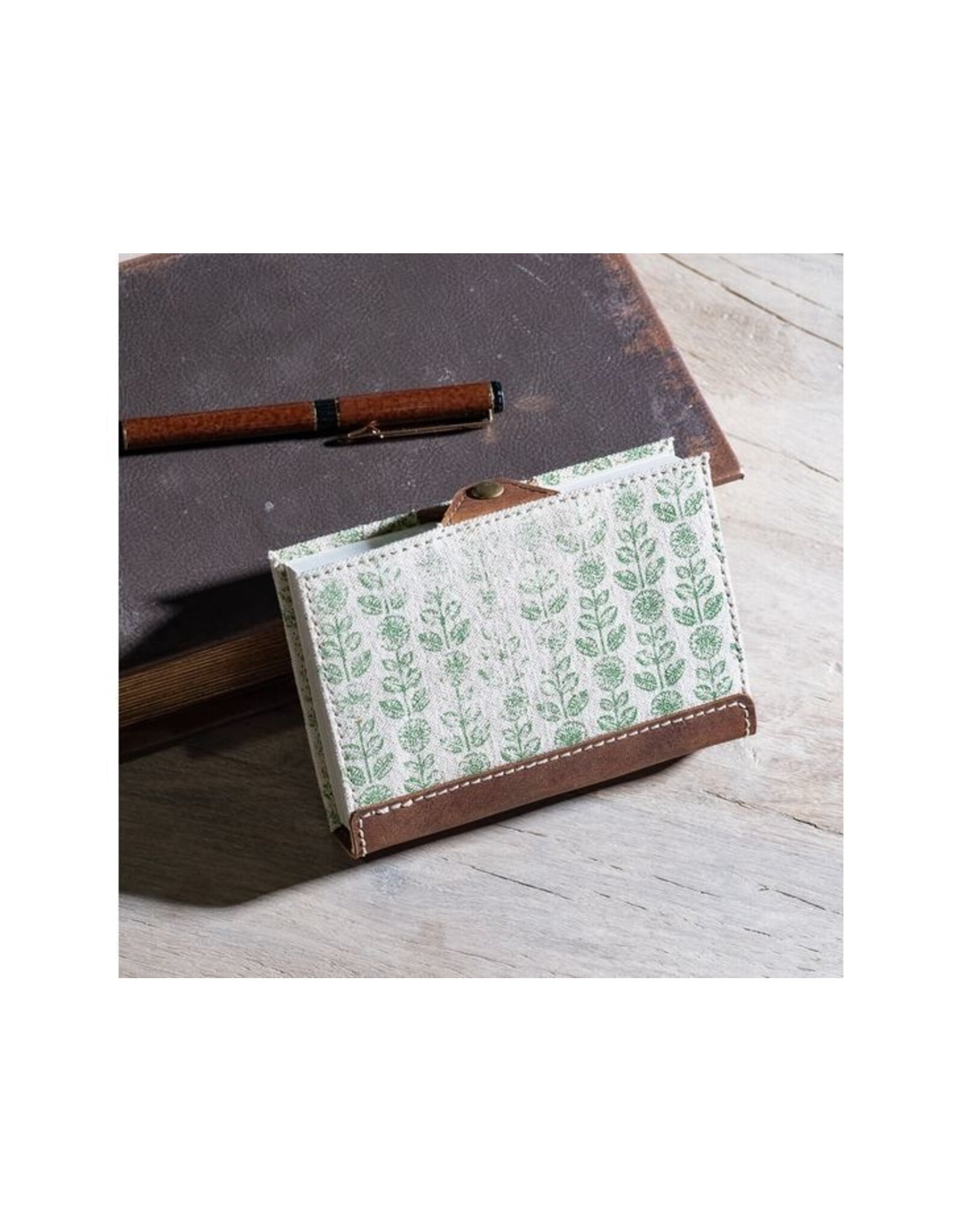 5.5" GREEN FLORAL CANVAS LEATHER JOURNAL