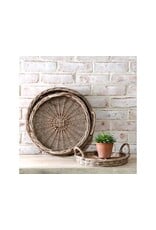 HX33218-LG ROUND WILLOW TRAY W/ HANDLES 15.4X4.3