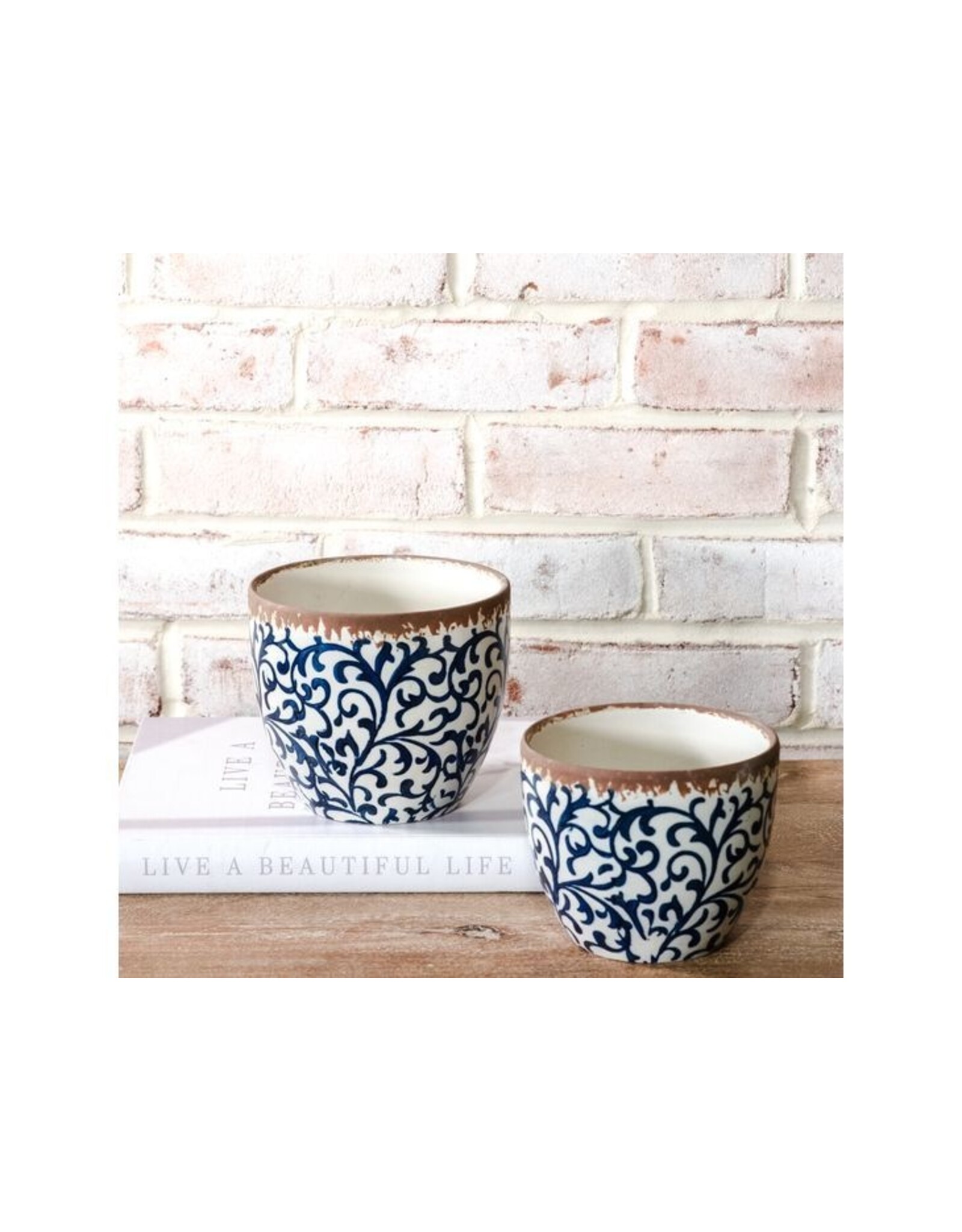 BLUE DAMASK PLANTERS SMALL 5X5X4.5