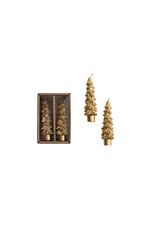 S/2 4-3/4"H Tree Taper Candles Gold, Small