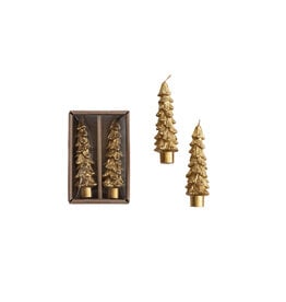 S/2 4-3/4"H Tree Taper Candles Gold, Small