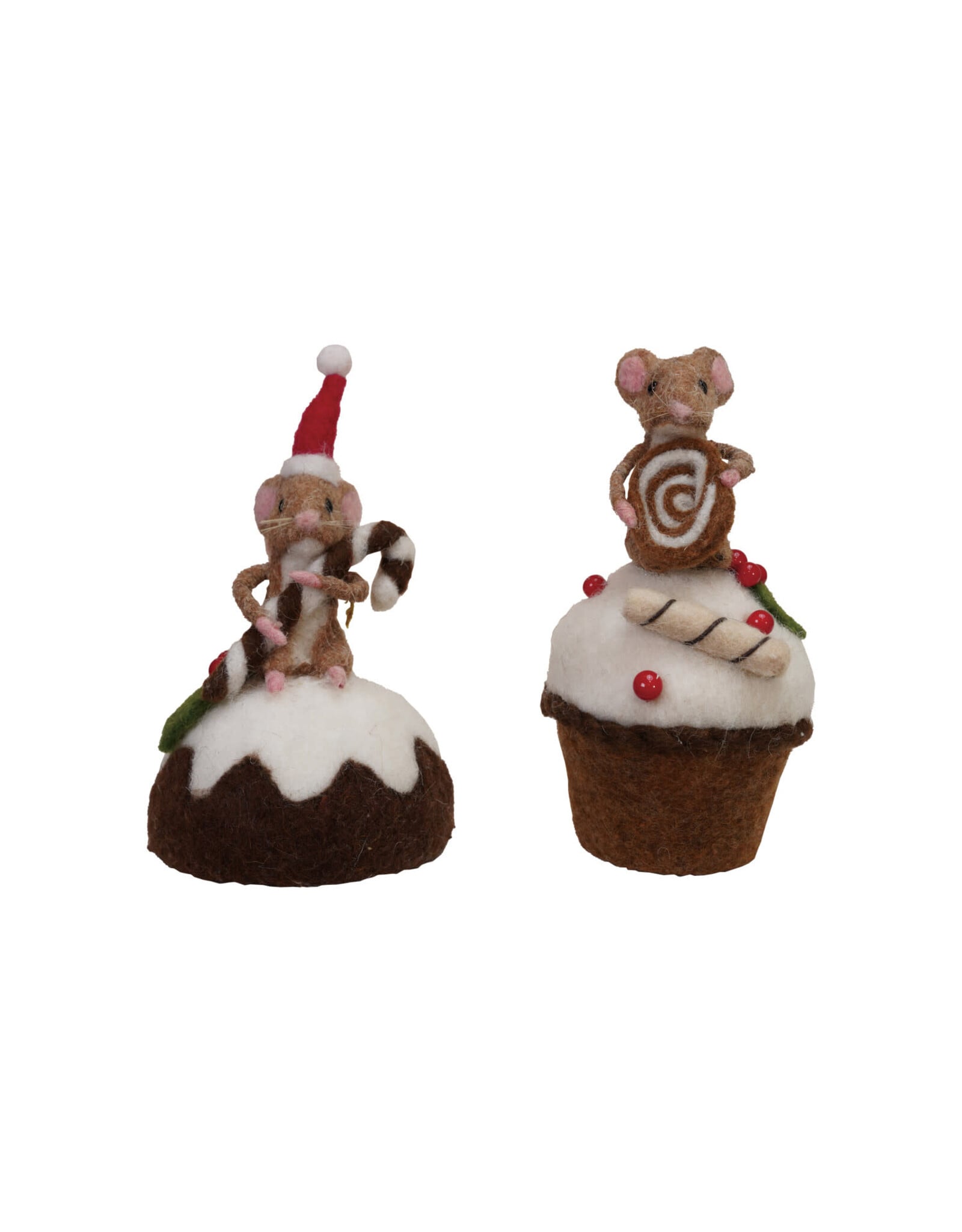 3-1/2" Rd x 6-1/4" Faux Wool Felt Mouse on Cake, 2 Styles