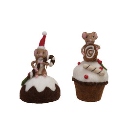 3-1/2" Rd x 6-1/4" Faux Wool Felt Mouse on Cake, 2 Styles