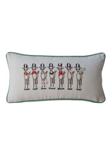 Cotton Printed Lumbar Pillow w Reindeer, Embroidery, Piping & Velvet Back