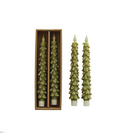 S/2 Flameless LED Tree Shaped Taper Candles in Box, Green