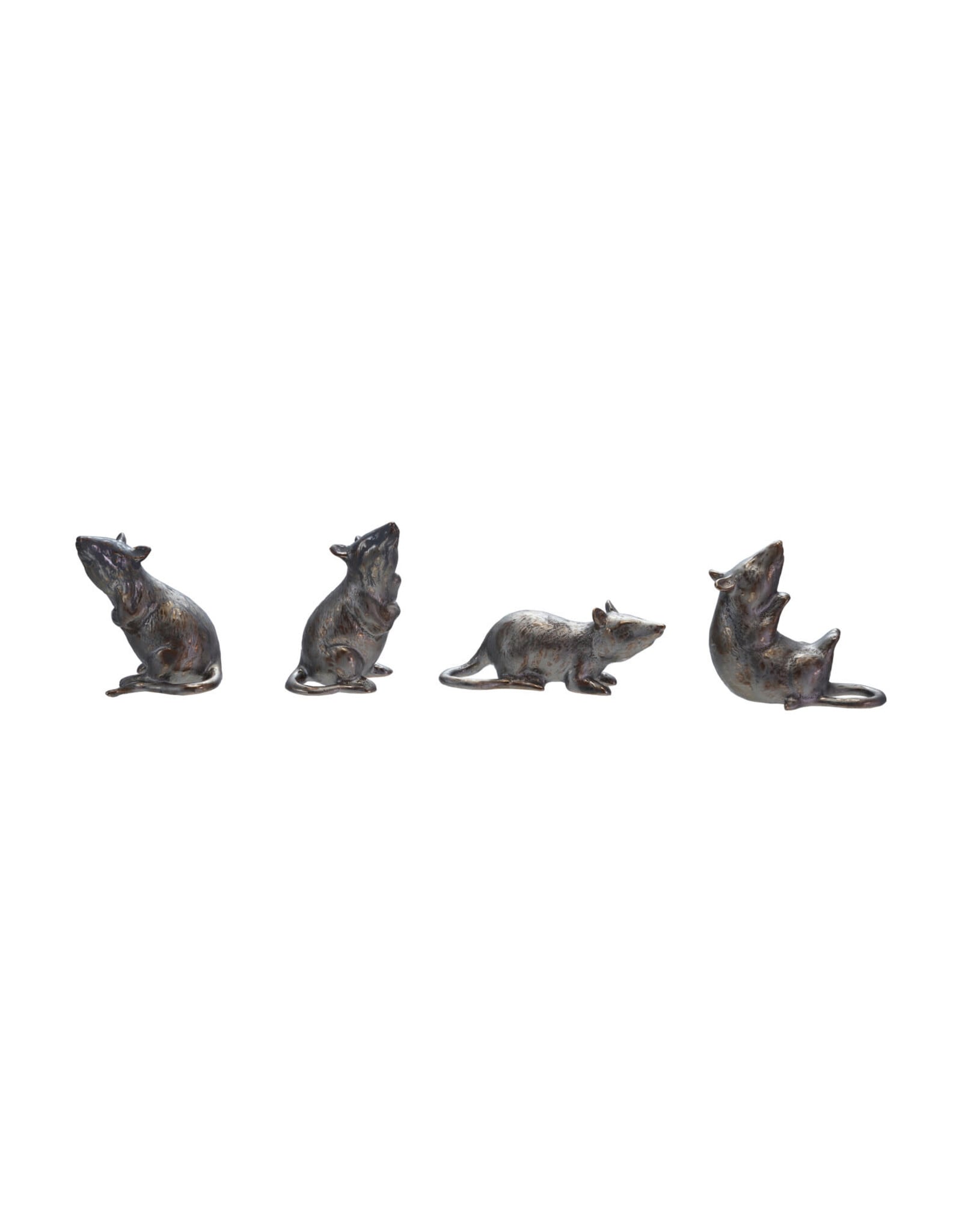 1-1/2"H - 3"H Stoneware Rat Metallic Glaze, 4 Styles