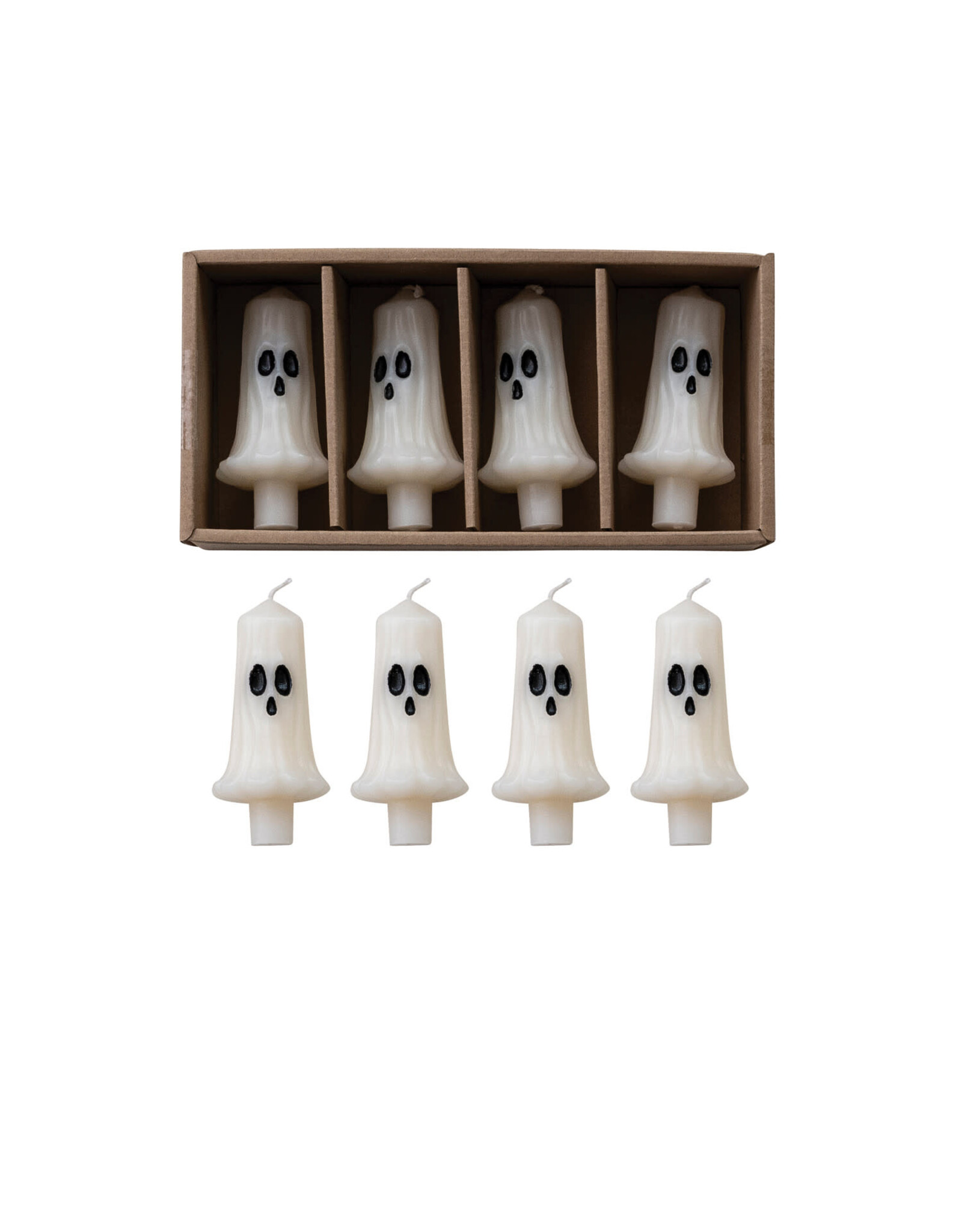 S/4 Unscented Ghost Taper Candles in Box White & Black