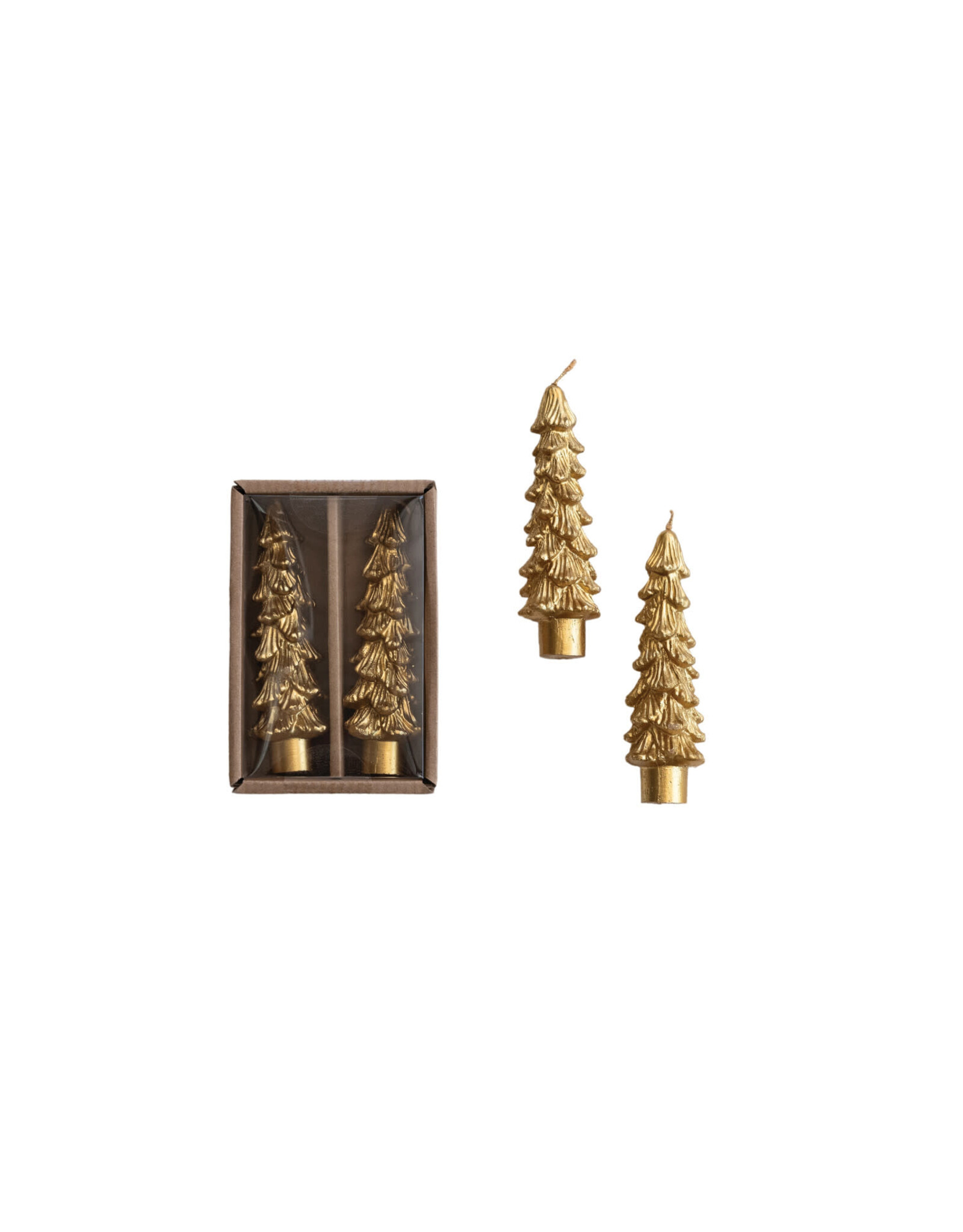 S/2 4-3/4"H Tree Taper Candles Gold, Small