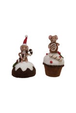 3-1/2" Rd x 6-1/4" Faux Wool Felt Mouse on Cake, 2 Styles
