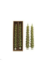 S/2 Flameless LED Tree Shaped Taper Candles in Box, Green